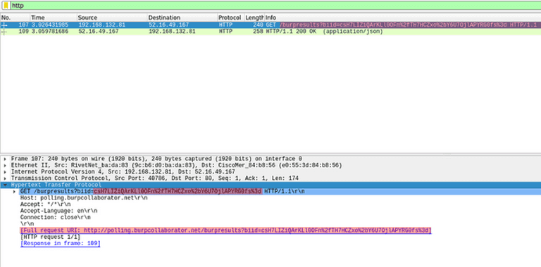 Screengrab Wireshark showing a HTTP request