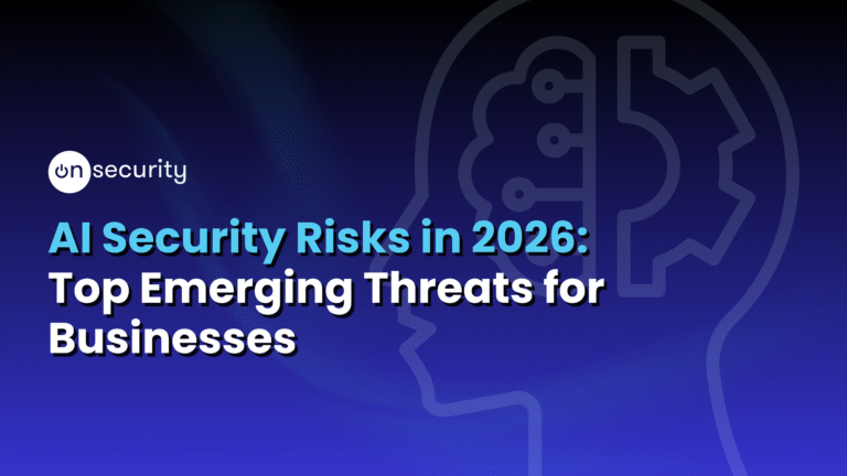 Blue Banner Image Reads: &Quot;Ai Security Risks In 2026: Top Emerging Threats For Businesses&Quot; With A Graphic Of A Human Outline And Brain.